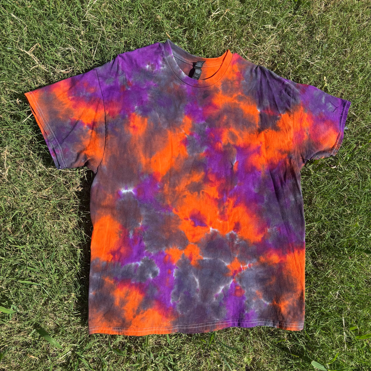 Short Sleeve Purple, Orange, and Black Scrunch